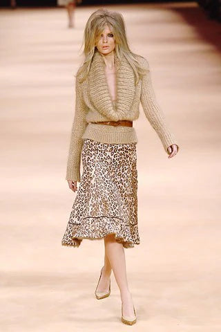 Alexander McQueen Fall 2005 High Waisted Leopard Skirt Fur Trim