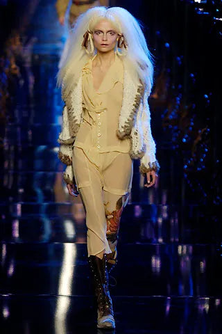 John Galliano Fall 2006 Mohair Bobble-Knit Lace Trim Cropped Jacket