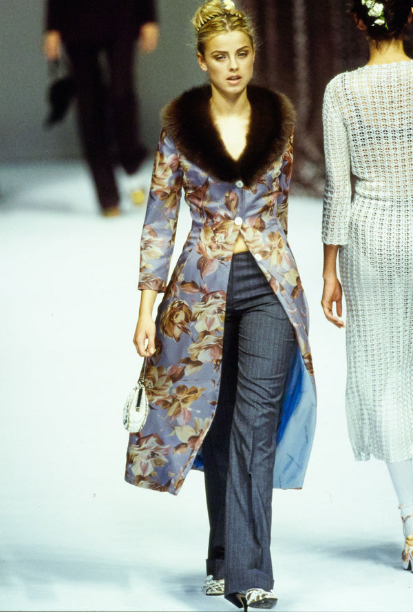 Dolce & Gabbana S/S 1997 Grey Floral-Print Button-Front Midi Coat