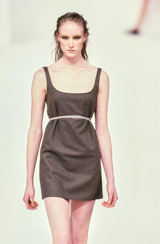 Miu Miu Fall 1997 Grey Flannel Mini Belted Dress