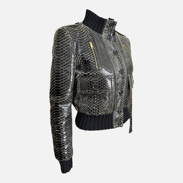 Gucci S/S 2009 Black Python Snakeskin Cropped Bomber Jacket