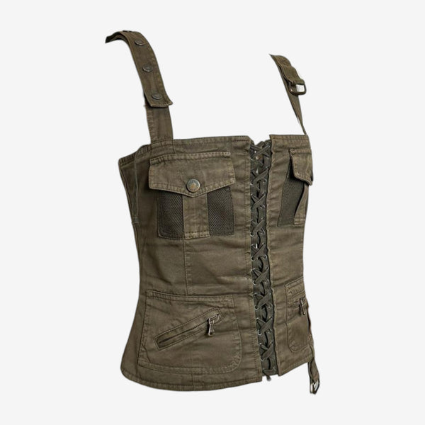 Dolce & Gabbana S/S 2003 Military Cotton Canvas Lace-Up Bustier
