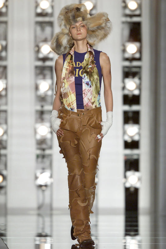 Christian Dior by John Galliano Fall 2001 Sample Runway Patchwork Flared Leather Pants