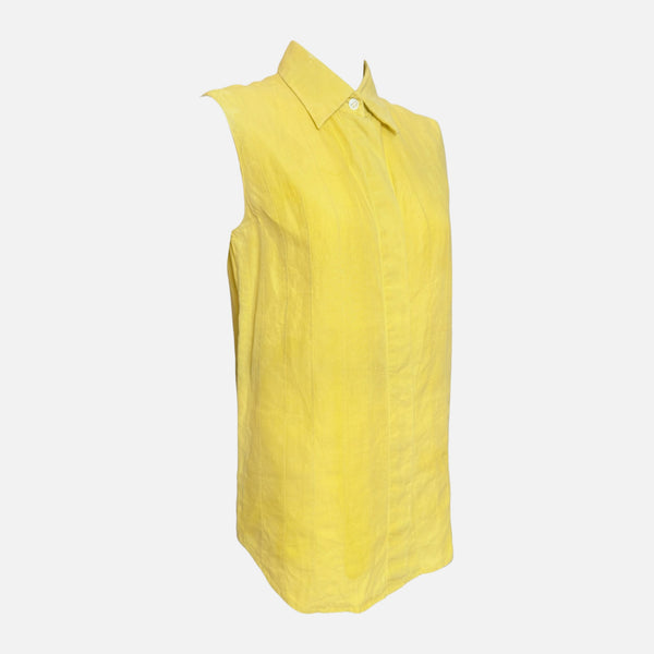 Hermès by Martin Margiela S/S 2001 Yellow Linen Pintucked Sleeveless Shirt Dress
