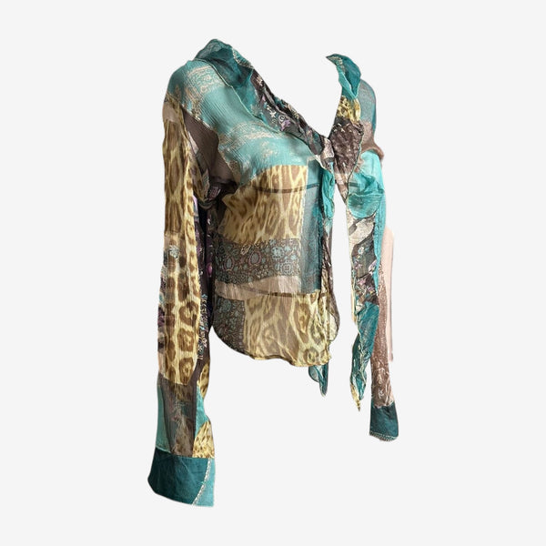 Roberto Cavalli Early 2000s Patchwork Silk Chiffon Blouse