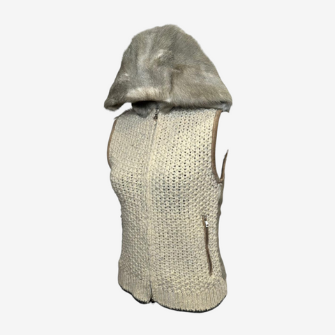 Prada Early 2000s Rabbit Fur Hood Wool Knit Vest