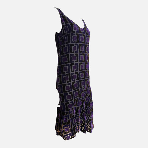 Blumarine F/W 2003 Purple Devoré Velvet Geometric Midi Dress