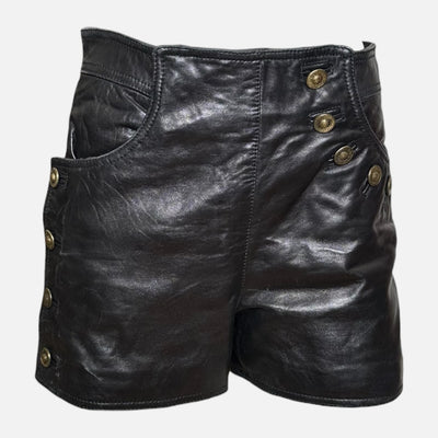 Gianni Versace F/W 1992 Black Leather Medusa-Button Mini Shorts