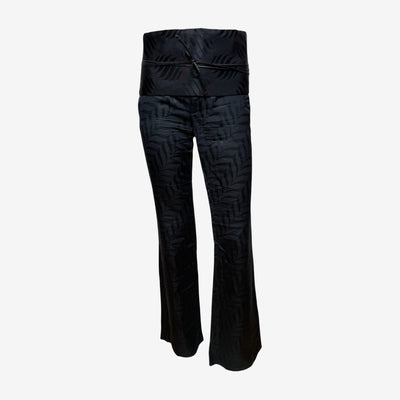 Gucci by Tom Ford F/W 2002 Black Jacquard Leaf-Print Obi-Belt Flare Trousers