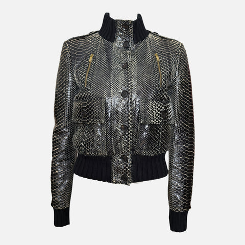 Gucci S/S 2009 Black Python Snakeskin Cropped Bomber Jacket