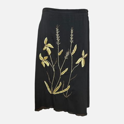 Dolce & Gabbana S/S 1999 Black Gold Botanical Embroidered Midi Skirt