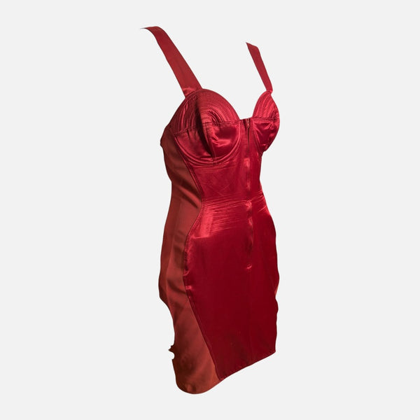 Jean Paul Gaultier S/S 1987 Red Satin Bustier-Bodice Lace-Up Mini Dress