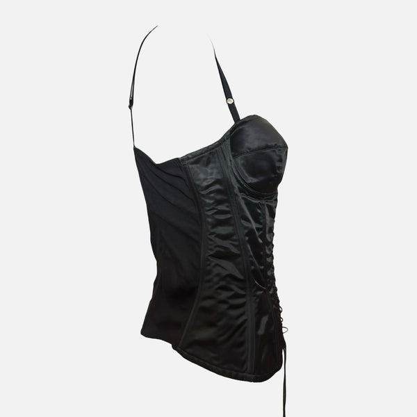 Dolce & Gabbana S/S 1995 Black Satin Lace-Up Boned Corset