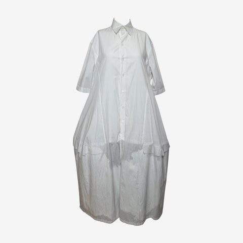 Yohji Yamamoto S/S 2020 White Balloon-Hem Embellished Shirt Dress