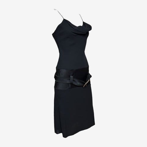 John Galliano F/W 2002 Black Belted Wool Crepe Mini Dress