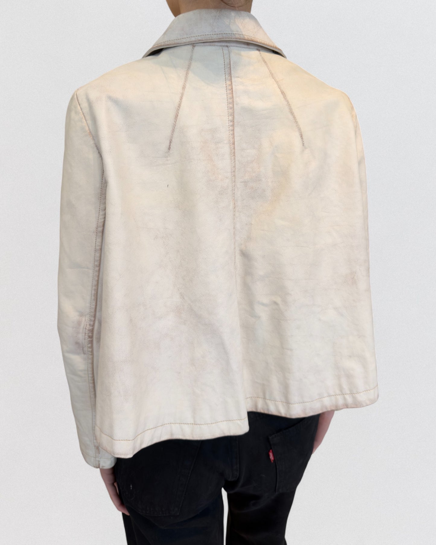 Prada Fall 2013 Cropped Distressed White Leather Jacket