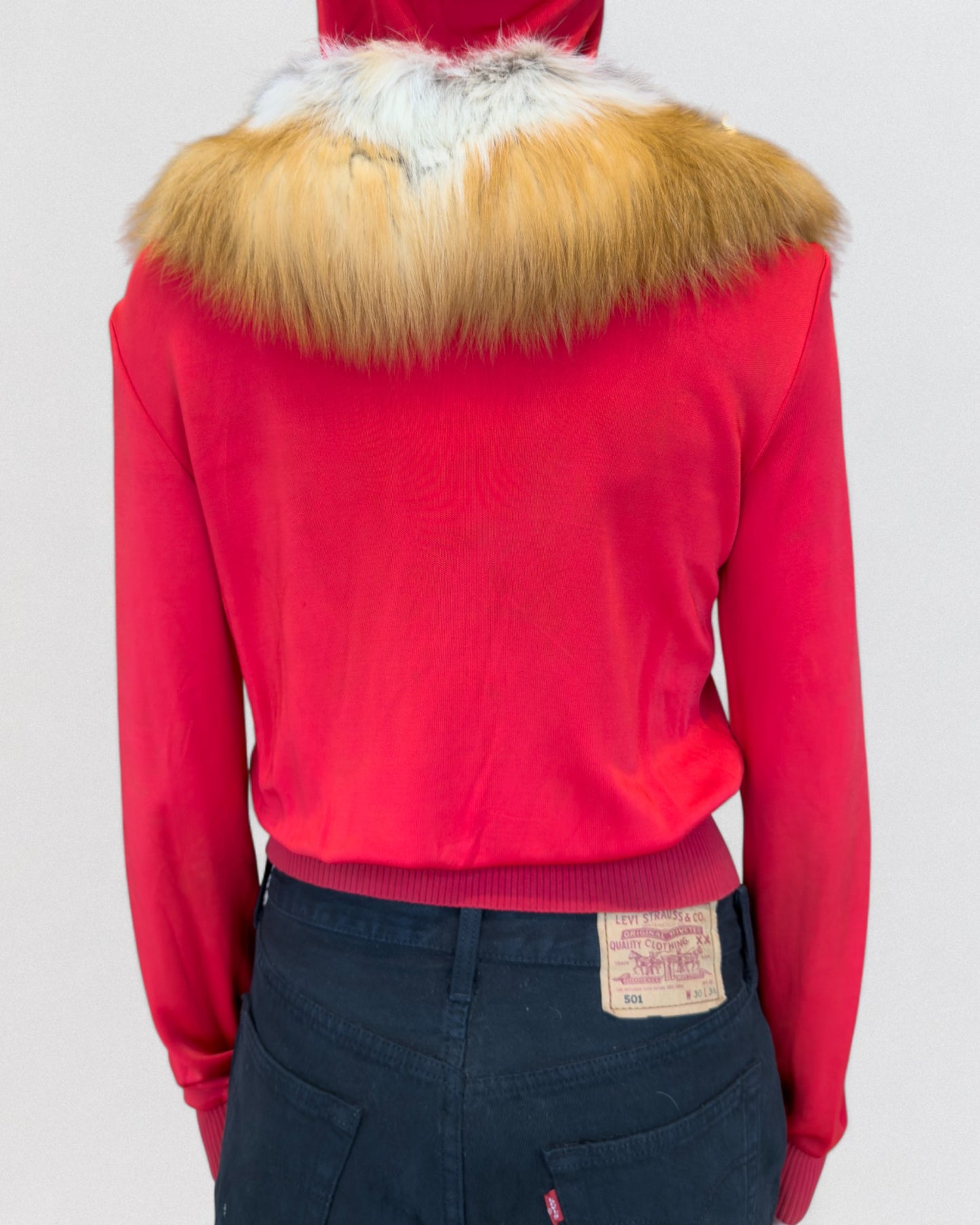 Christian Dior by John Galliano Fall 2003 Silk Red Hoodie with Fox Fur Trim