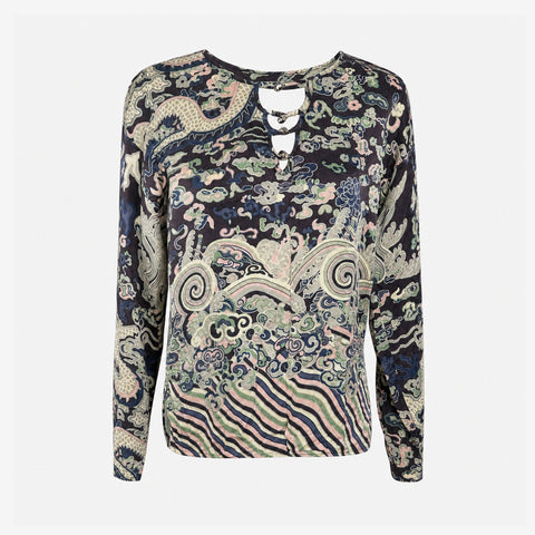 Yves Saint Laurent F/W 2004 by Tom Ford Dragon Print Silk Blouse