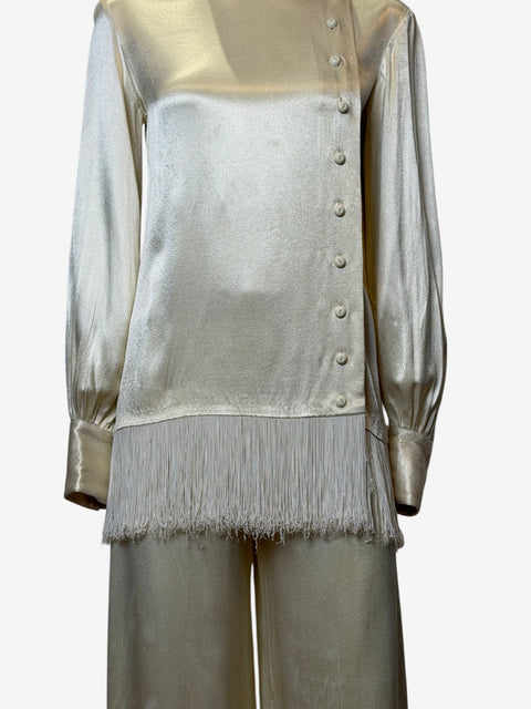 Saint Laurent F/W 1969 Fringed Satin Silk Evening Ensemble