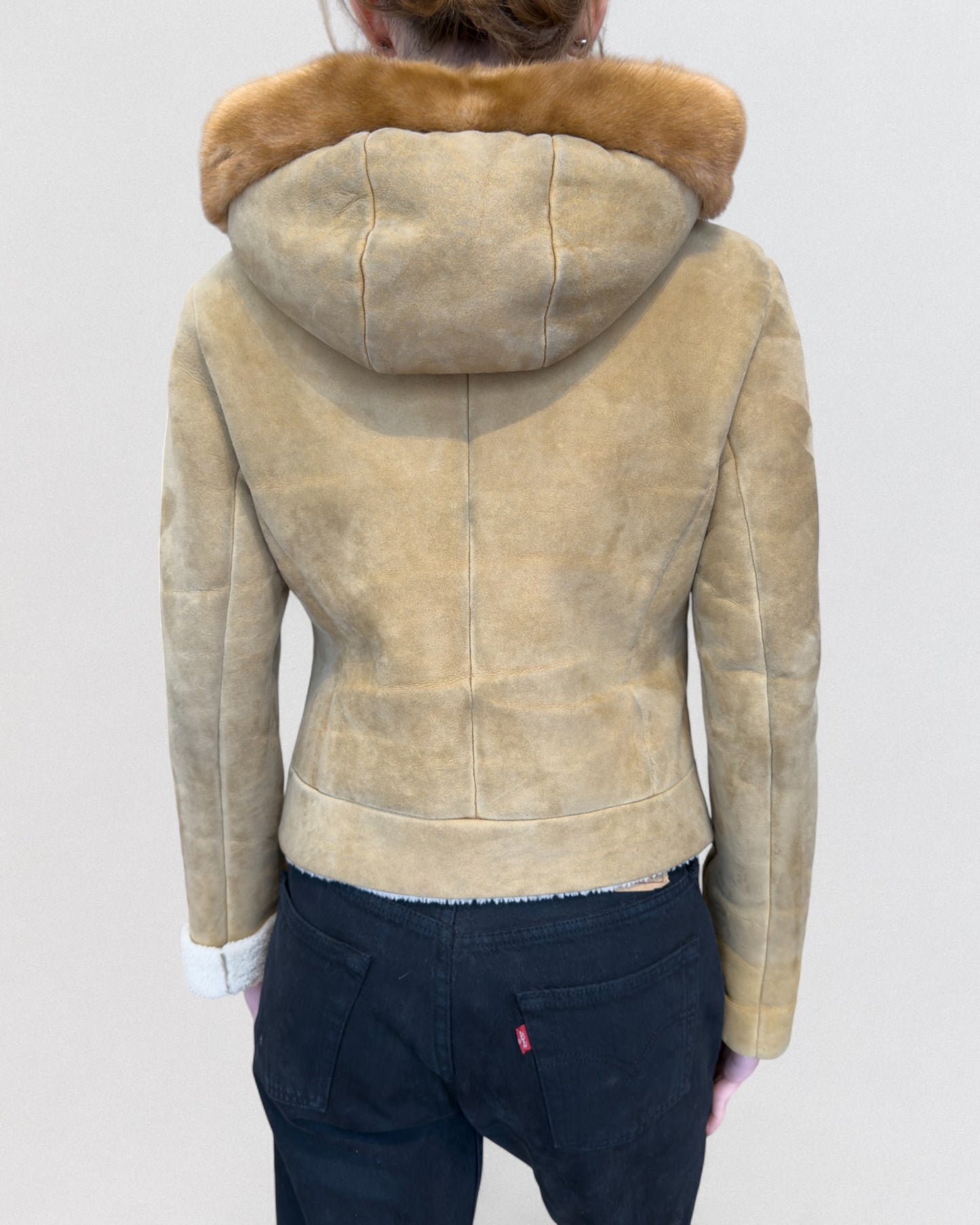 Prada Fall 2004 Leather Shearling Fox Fur Trim Jacket