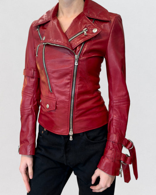Dolce & Gabbana Spring 2006 Red Multi Zip Leather Biker Jacker