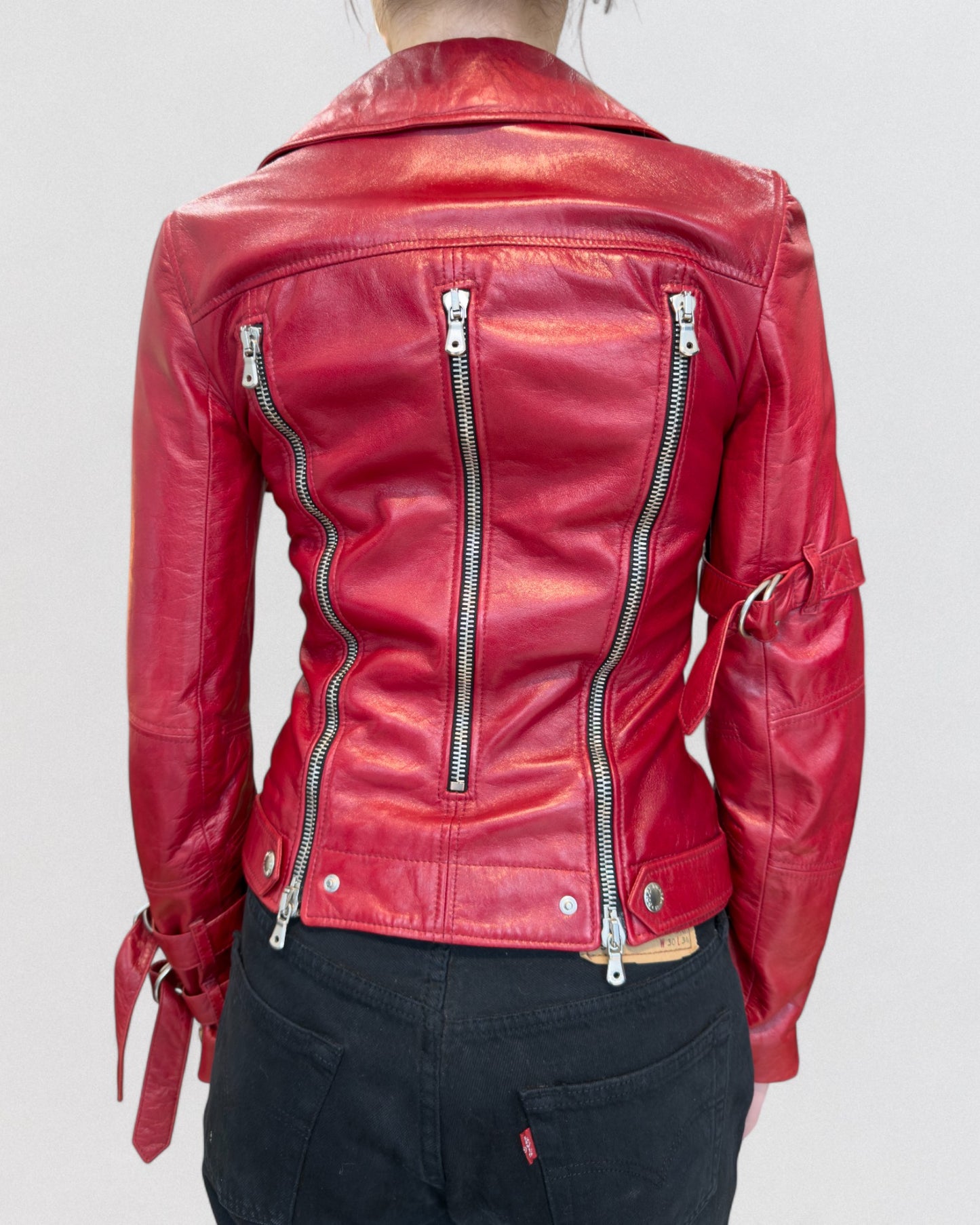 Dolce & Gabbana Spring 2006 Red Multi Zip Leather Biker Jacker