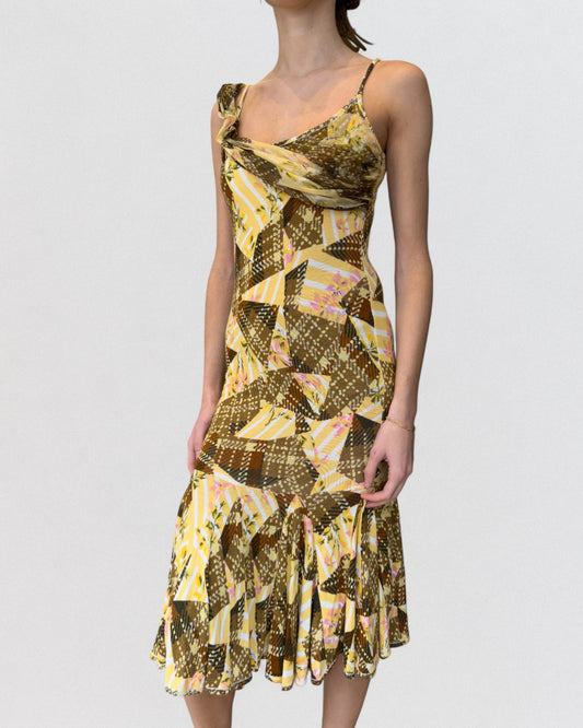John Galliano Fall 2004 Asymmetric Printed Midi Dress