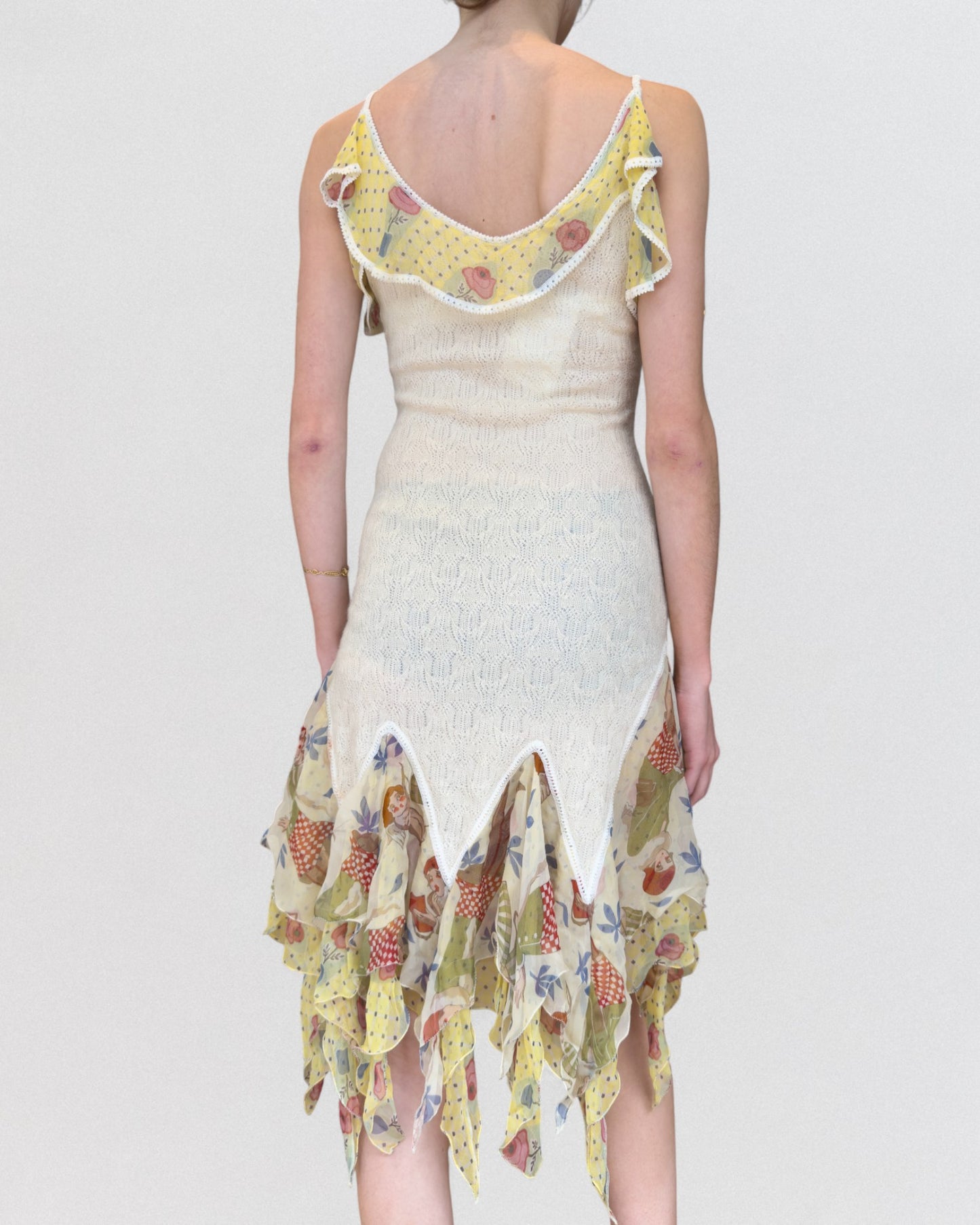 John Galliano Spring 2004 Mixed Lace and Printed Ruffle Dress