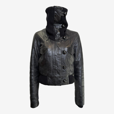 Balenciaga F/W 2002 by Nicolas Ghesquière Leather Bomber Jacket with Knit Collar