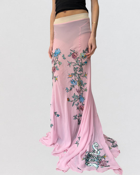 Roberto Cavalli Spring 2003 Prototype Sheer Tattoo Maxi Skirt