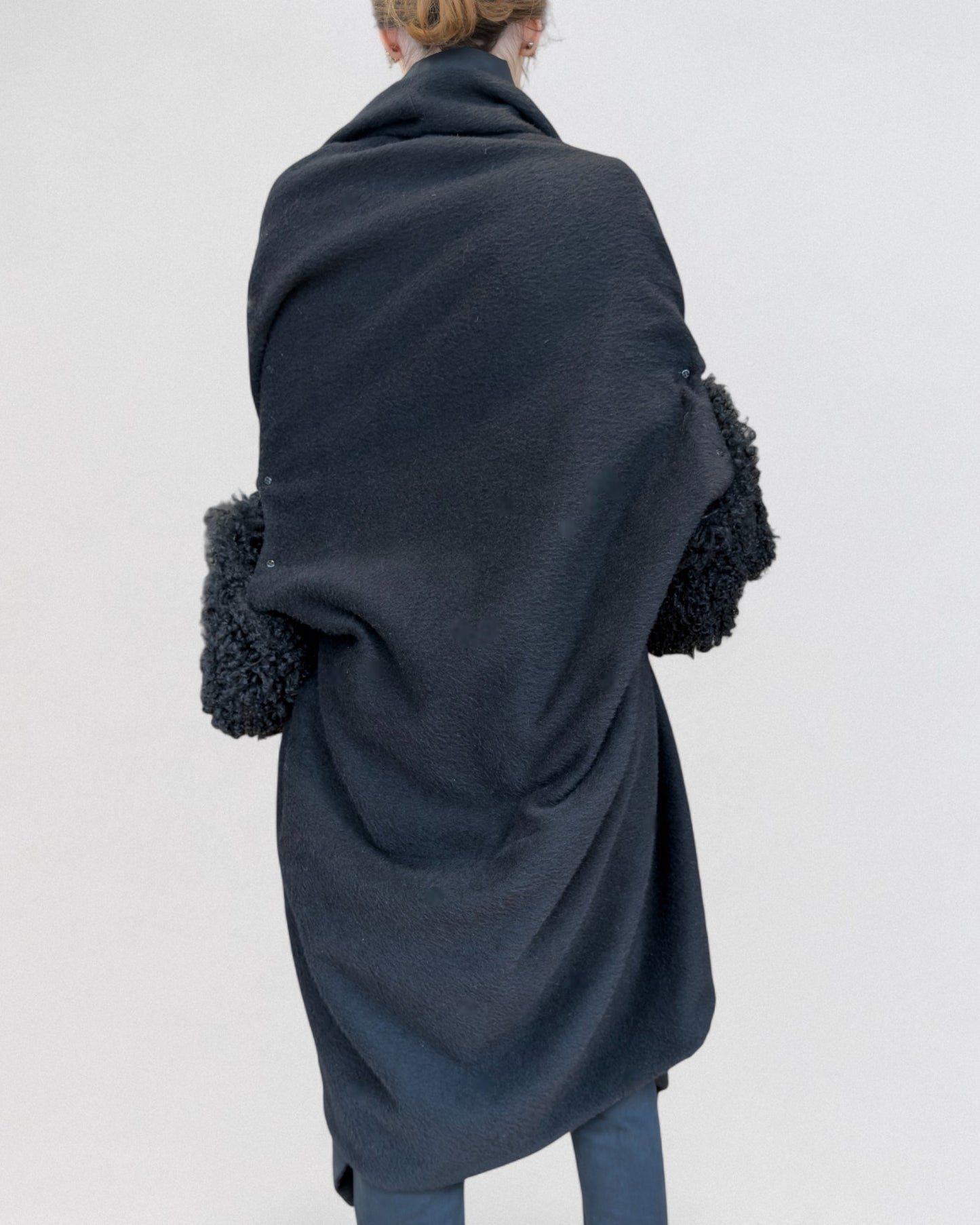 Yohji Yamamoto Fall 1997 Wool Astrakan Sleeves Oversized Coat