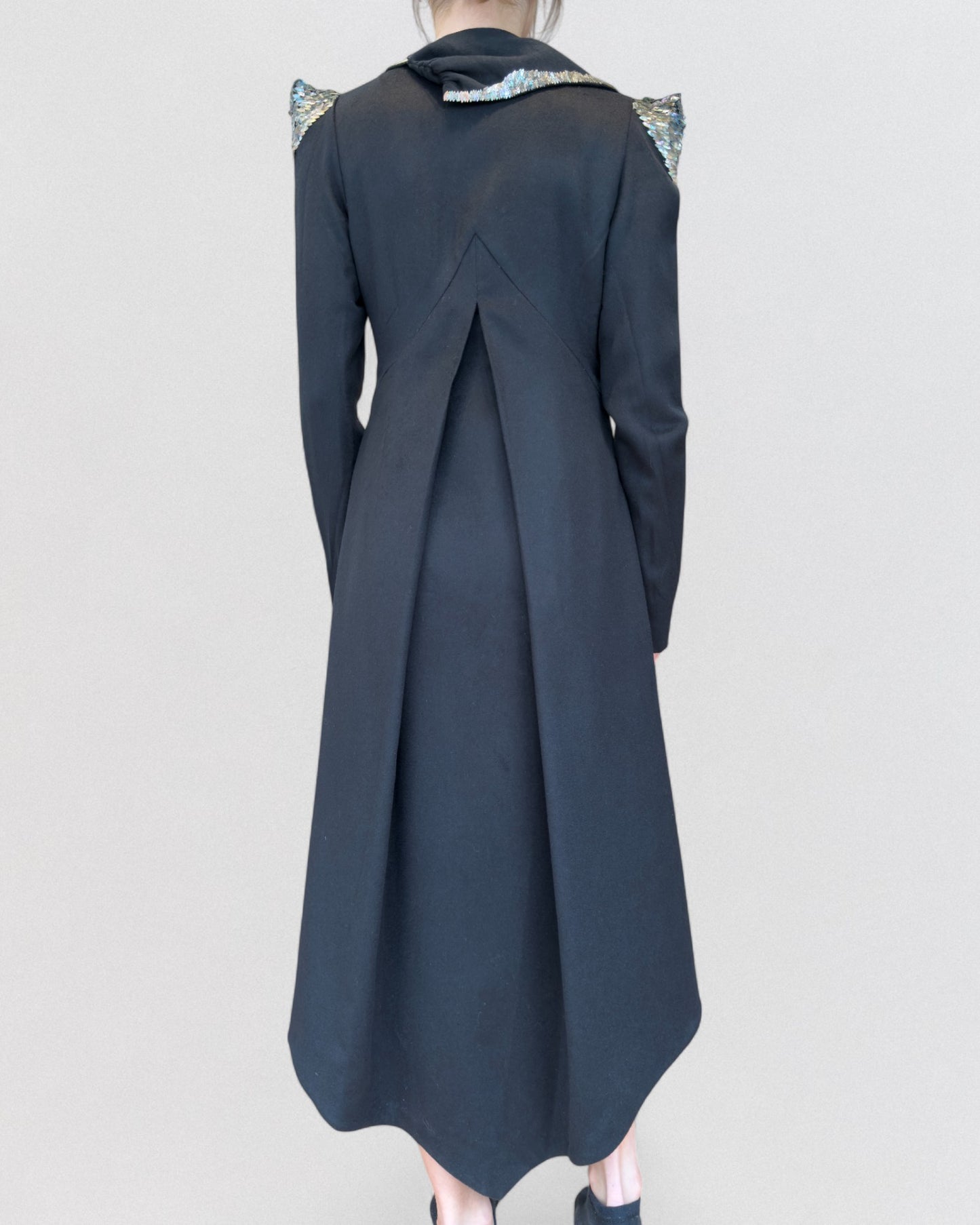 Anne Valerie Hash Spring 2001 Haute Couture Black Embellished Collar Coat Dress