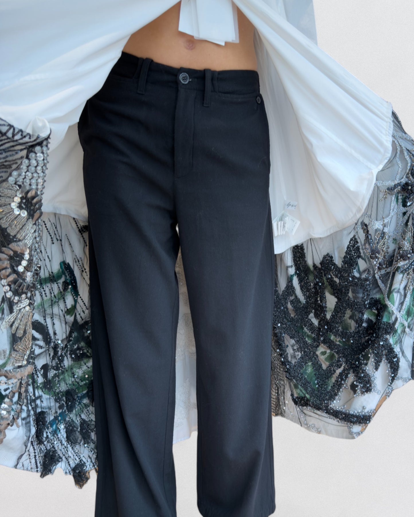 Yohji Yamamoto Spring 2020 Embellished Organza-Panel Shirt Dress