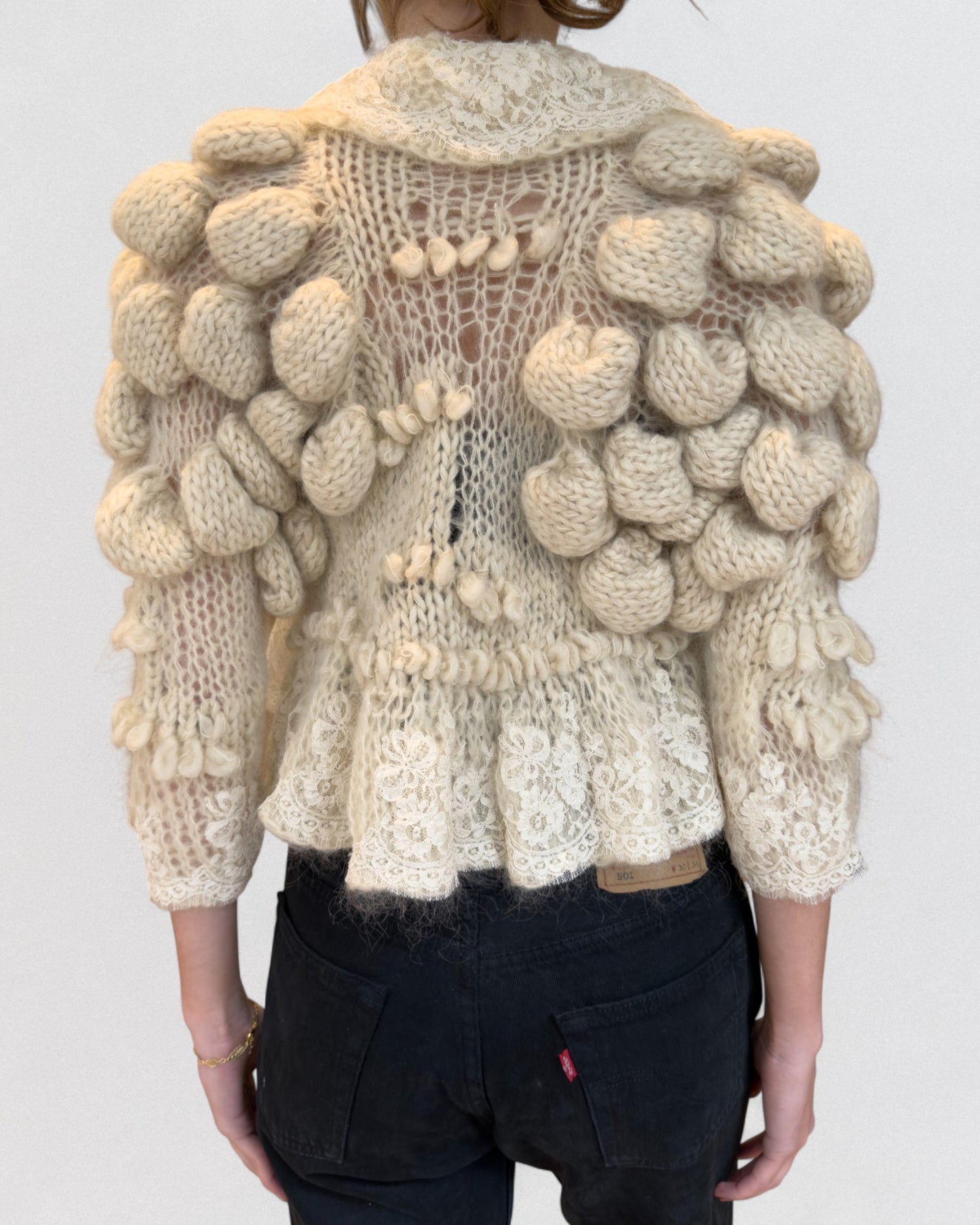 John Galliano Fall 2006 Mohair Bobble-Knit Lace Trim Cropped Jacket