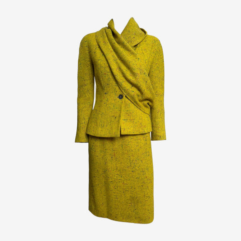 Christian Dior by John Galliano F/W 1998 Donegal Tweed Suit with Draped Scarf Detail