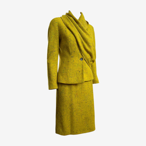 Christian Dior by John Galliano F/W 1998 Donegal Tweed Suit with Draped Scarf Detail