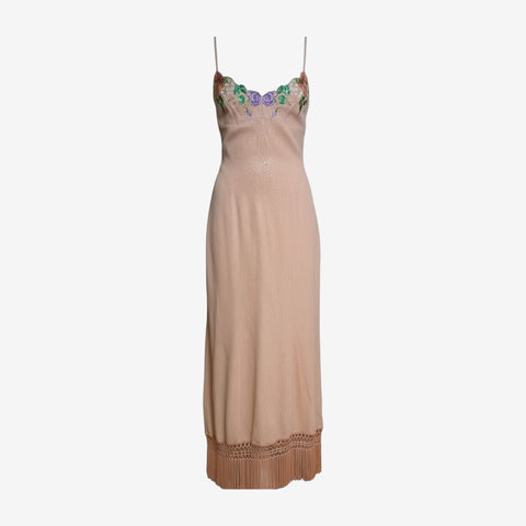 Lolita Lempicka S/S 1999 Embroidered Floral Slip Fringed Dress
