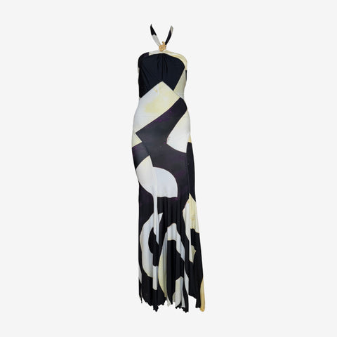 Roberto Cavalli F/W 2007 Abstract Print Halter Gown
