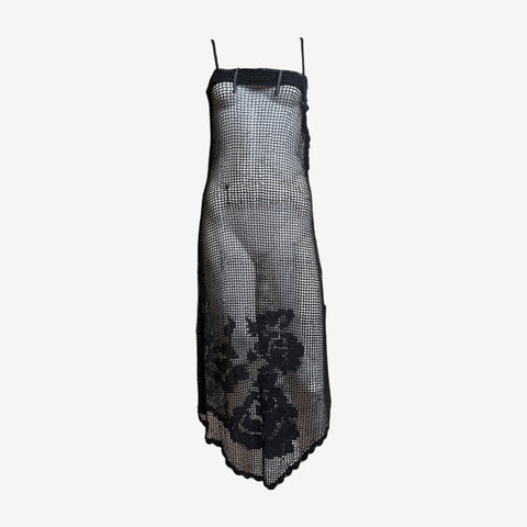Dolce & Gabbana F/W 1997 Black Crochet Mesh Slip Dress
