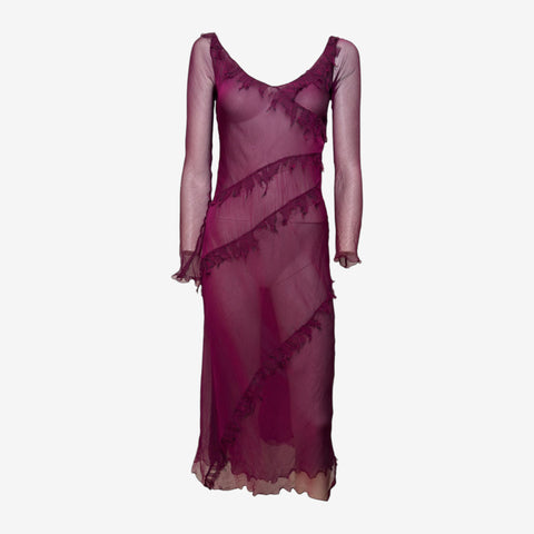 Alberta Ferretti 1990s Purple Sheer Silk Long-Sleeve Midi Dress