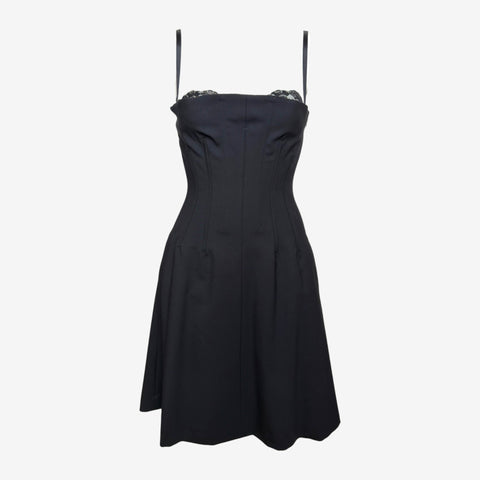 Dolce & Gabbana S/S 2003 Black Lace-Trim Corset-Boned Lace-Up Back Mini Dress