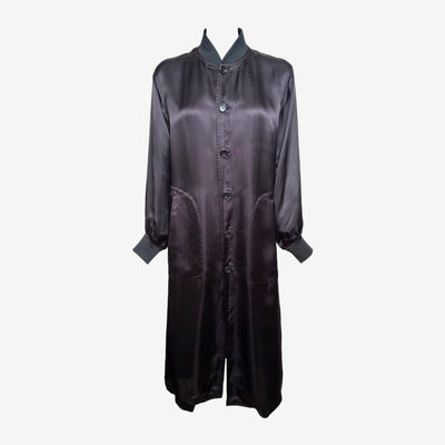 Comme Des Garçons S/S 1986 Reissue Black Satin Staff Coat With Back Logo Print
