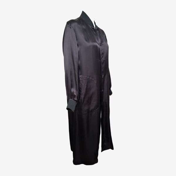 Comme Des Garçons S/S 1986 Reissue Black Satin Staff Coat With Back Logo Print