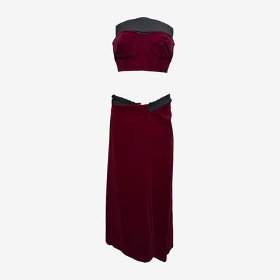Comme des Garçons F/W 2001 Burgundy Velvet Bustier and Wrap Skirt Set