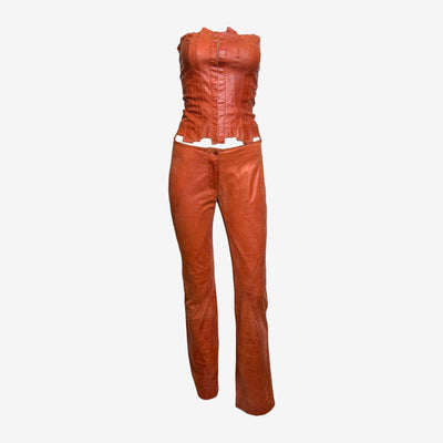 Plein Sud S/S 2003 Red Leather Bustier and Pants Ensemble