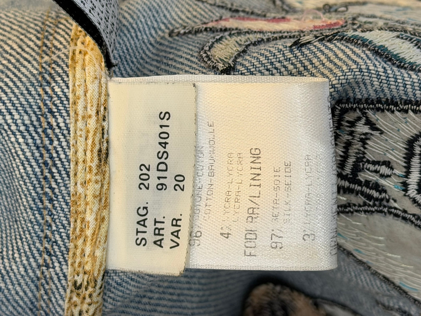 Roberto Cavalli S/S 2003 Tattoo Denim Jacket and Sheer Maxi Skirt Ensemble