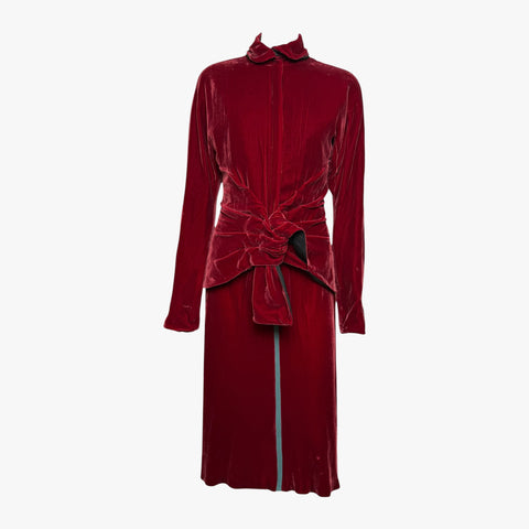 Jean Paul Gaultier F/W 2004 Burgundy Velvet Dress and Jacket Ensemble