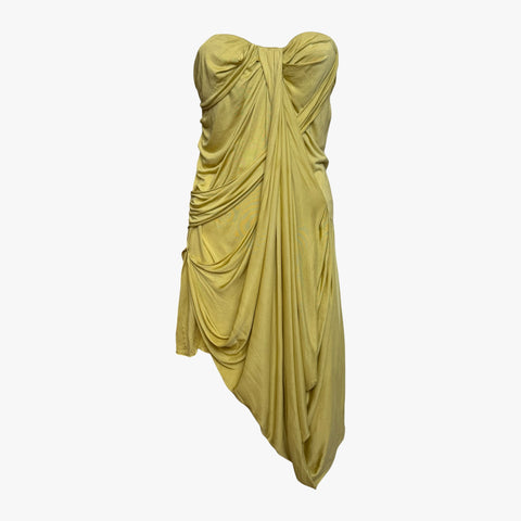 Christian Dior S/S 2007 Yellow Silk Tulle Draped Bustier Dress