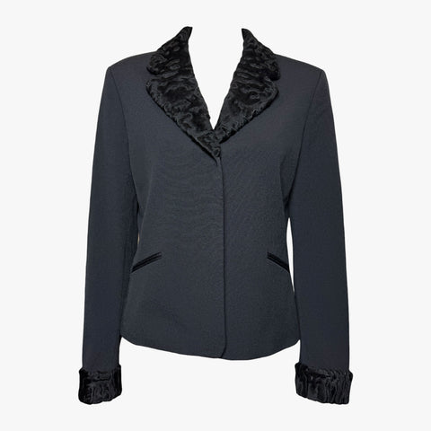 Fendi F/W 2001 Astrakhan Trimmed Silk Blazer