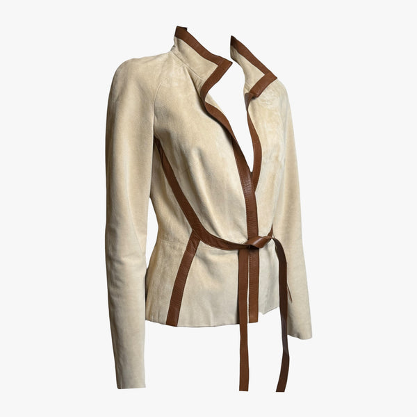 Valentino F/W 2001 Suede Leather Trim Wrap Jacket